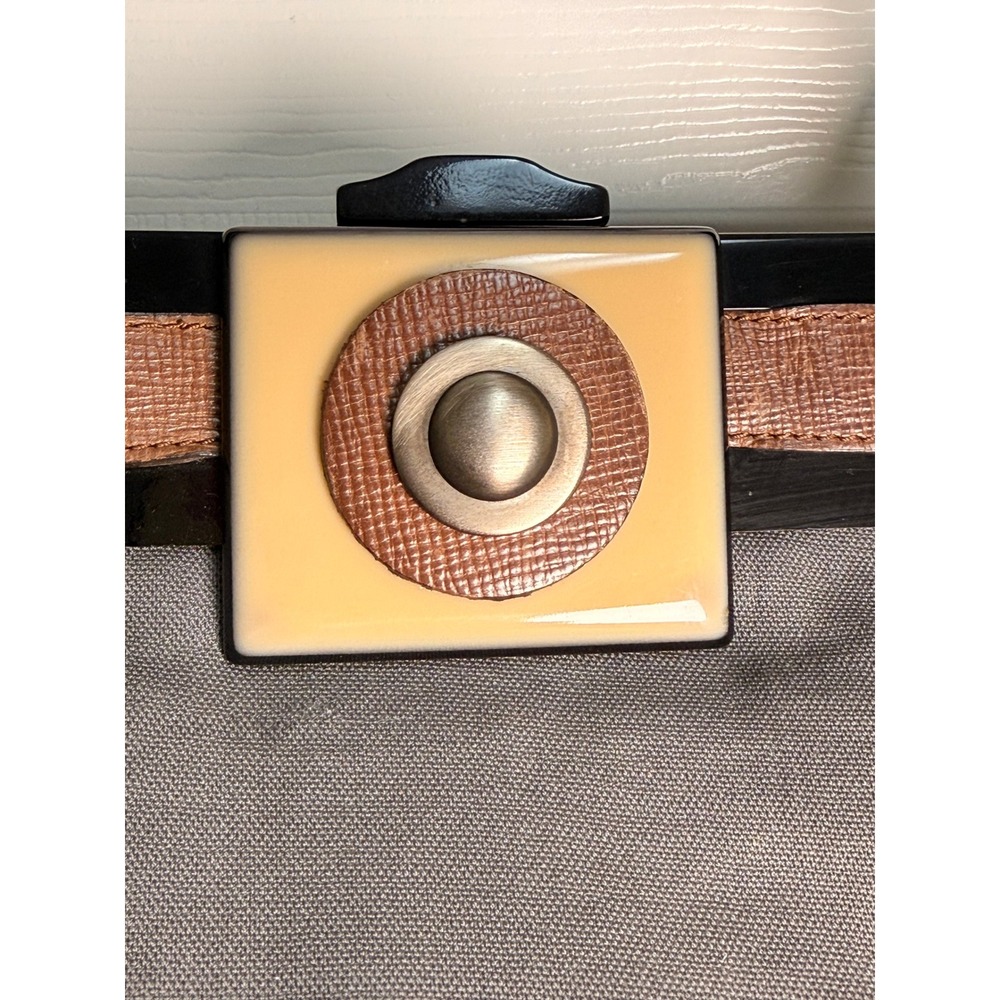 Y2K Marni Grey Canvas Bag Acrylic Frame Leather Trim Geometric Buckle Doctor Bag - Picture 3 of 9